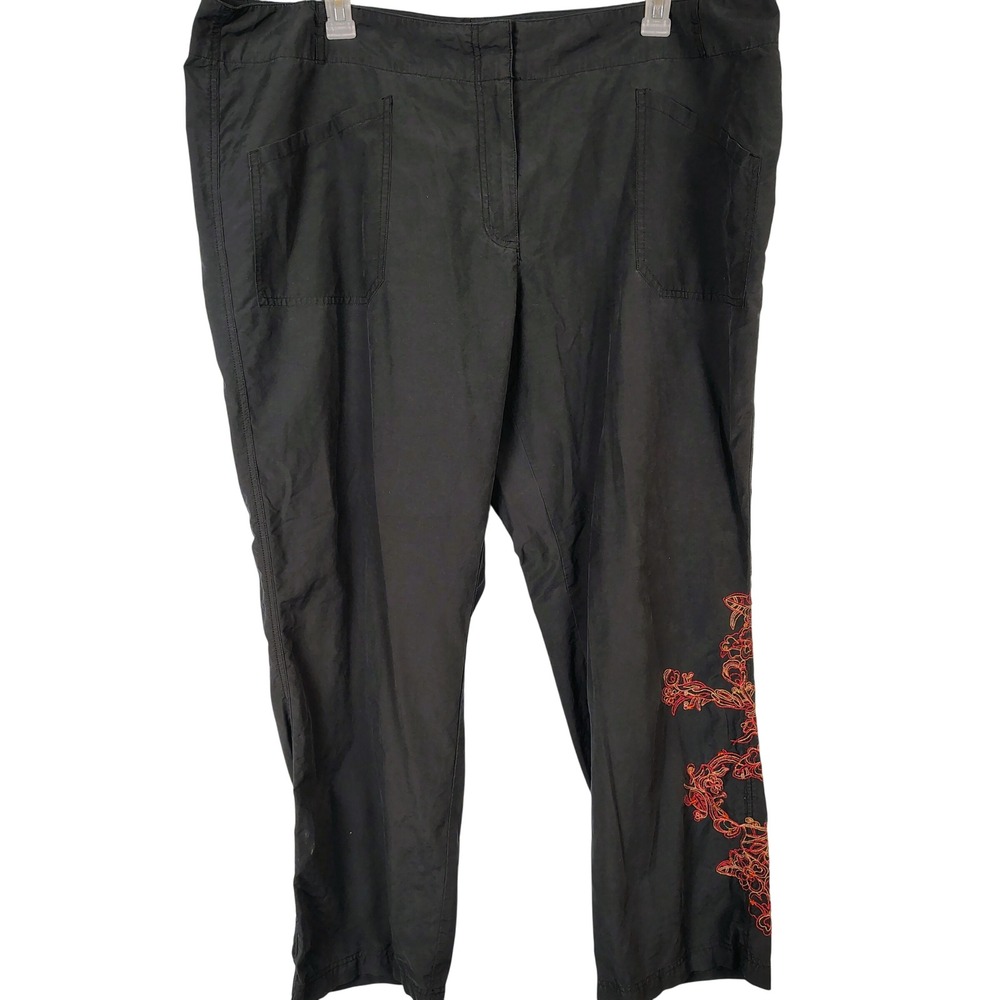 Venezia Black Embroidered Floral Sequin Straight Leg Pants Womens 24